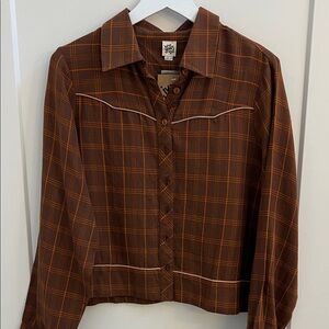 Ivy Jane Brown and Orange Checkered Top